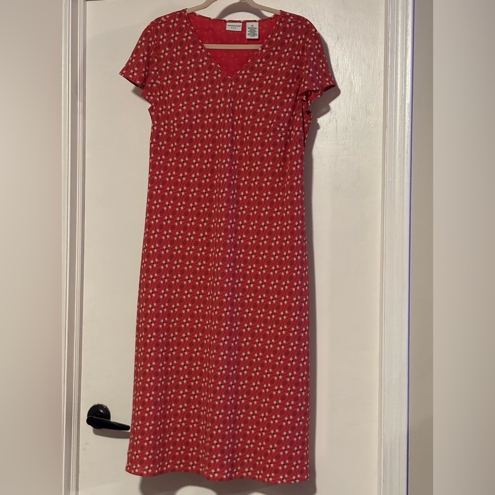 Covington Red and White Patterned Midi Dress